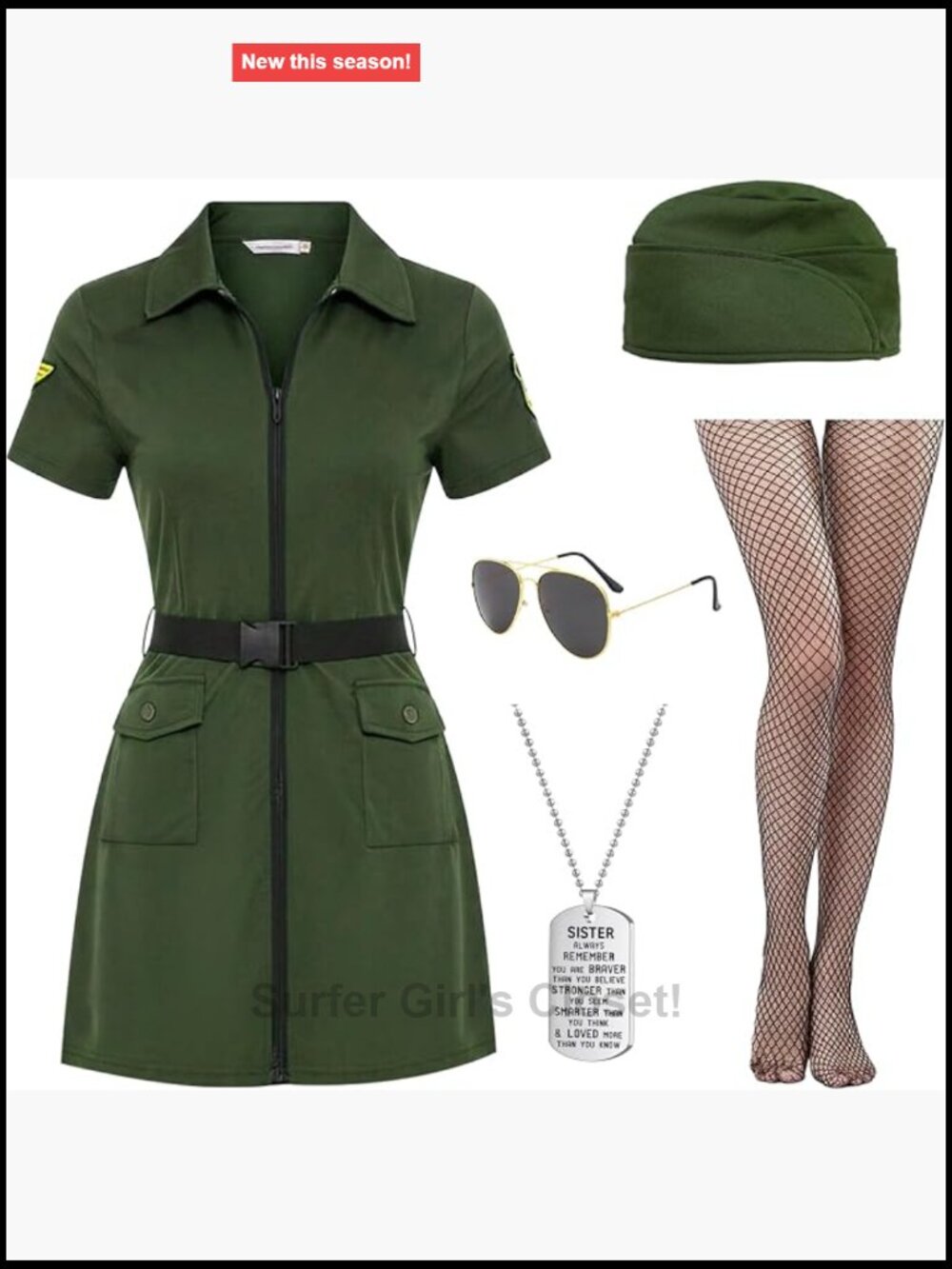 Pilot Costume Women Flight Suit 6PCS with Hat Belt Sunglasses Stockings Necklace